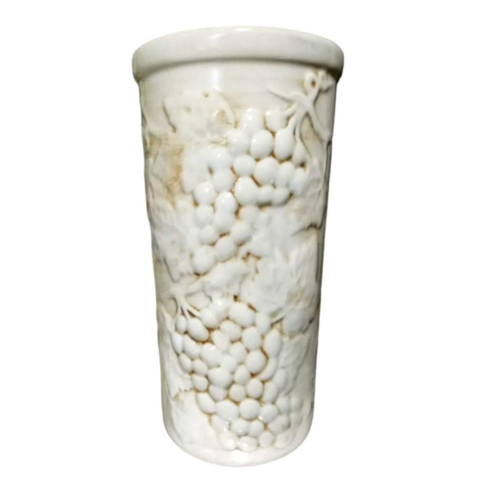 Vtg Wine Chiller Ceramic Glazed Art Pottery Made in Portugal Grapes Cottagecore